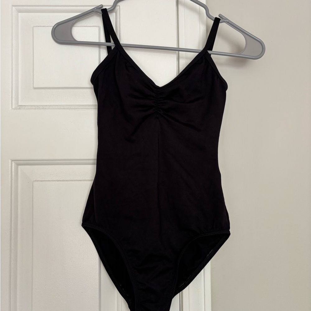 Black camisole leotard with mesh back